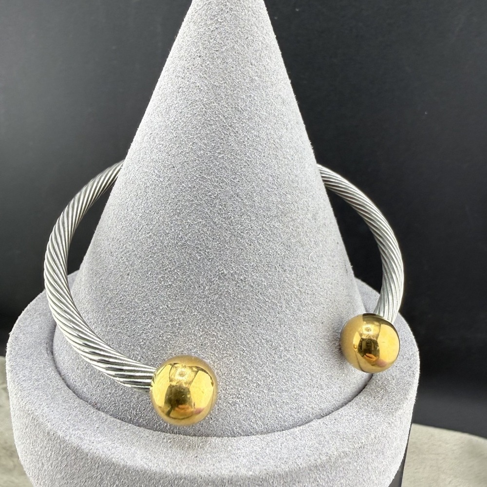 Vintage Estate Cable Cuff Bracelet Silver Gold Tone Magnetic 7.5in